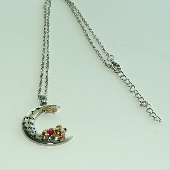 Winnie The Pooh Necklace With Moon Pendant Silver & Gold Tone "I Love You To The - Picture 3 of 6